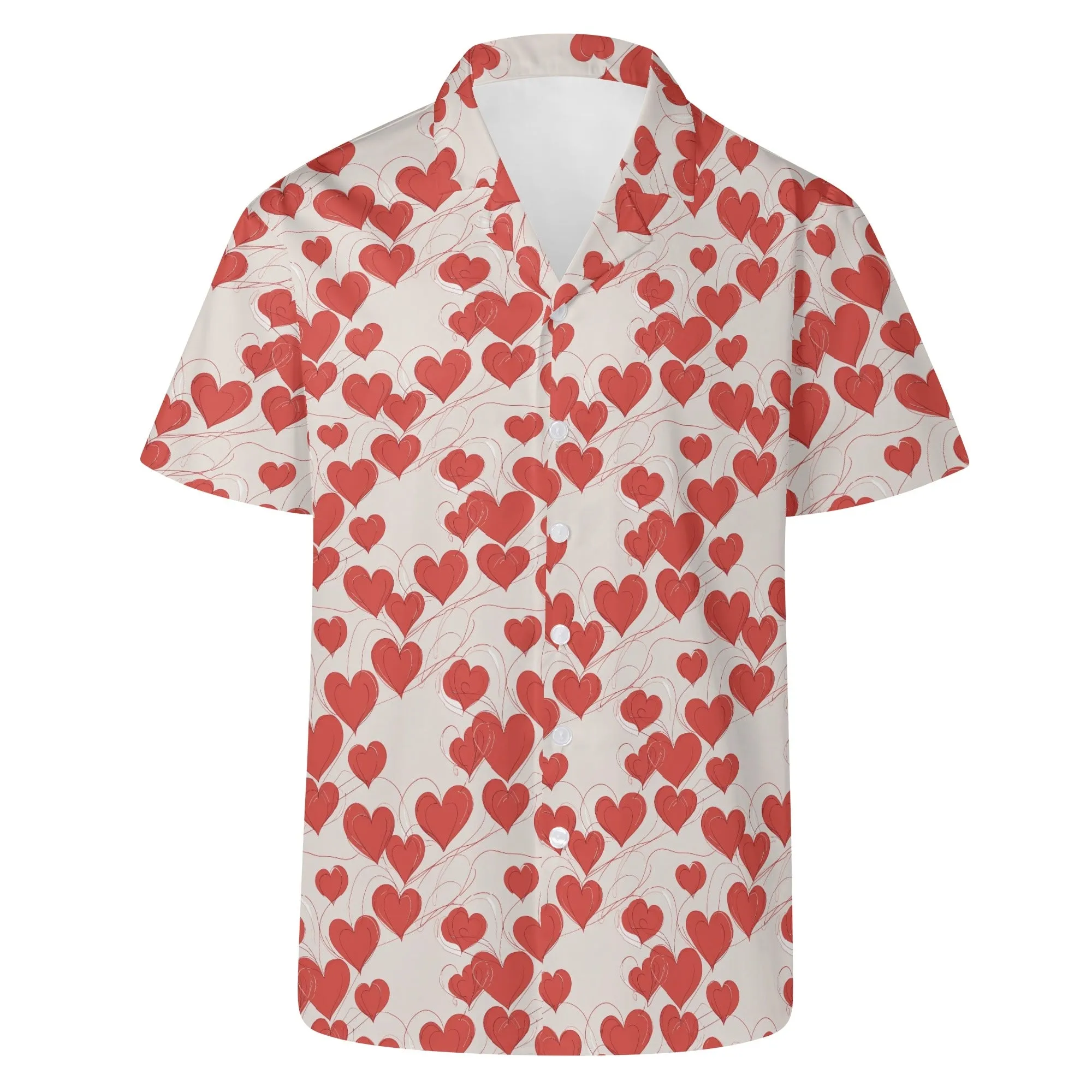 Minimal Hearts Mens Casual Hawaiian Shirt