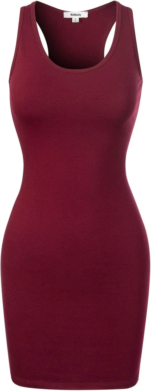 MixMatchy Women's Summer Casual Basic Bodycon Scoop Neck Tank Mini Dress