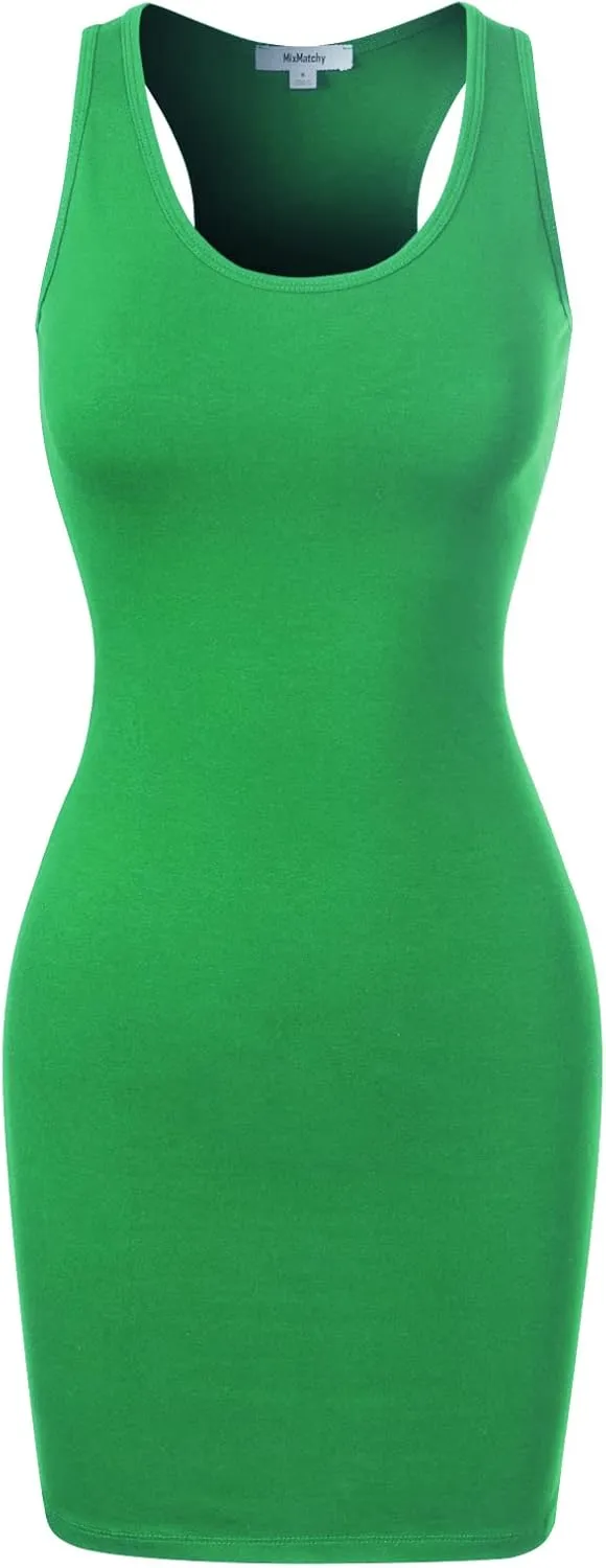 MixMatchy Women's Summer Casual Basic Bodycon Scoop Neck Tank Mini Dress