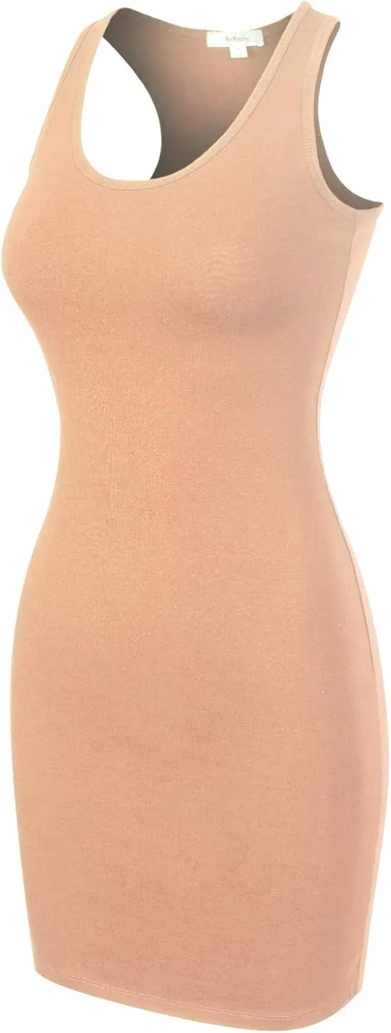 MixMatchy Women's Summer Casual Basic Bodycon Scoop Neck Tank Mini Dress
