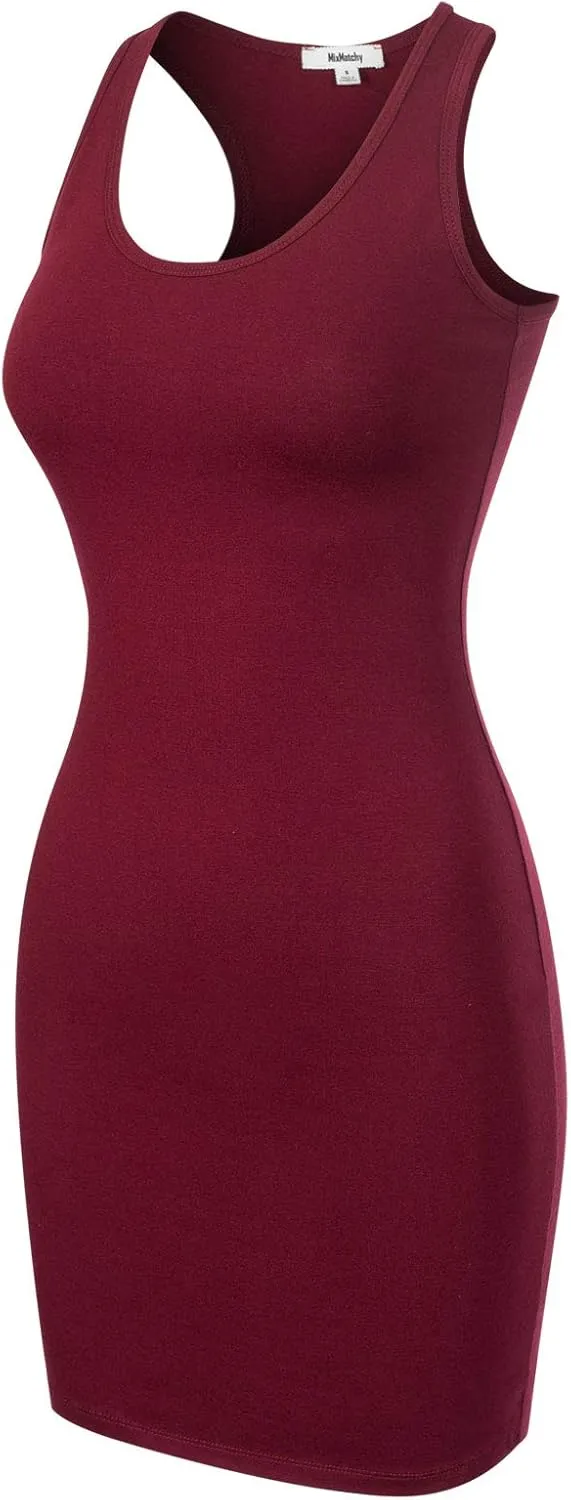 MixMatchy Women's Summer Casual Basic Bodycon Scoop Neck Tank Mini Dress