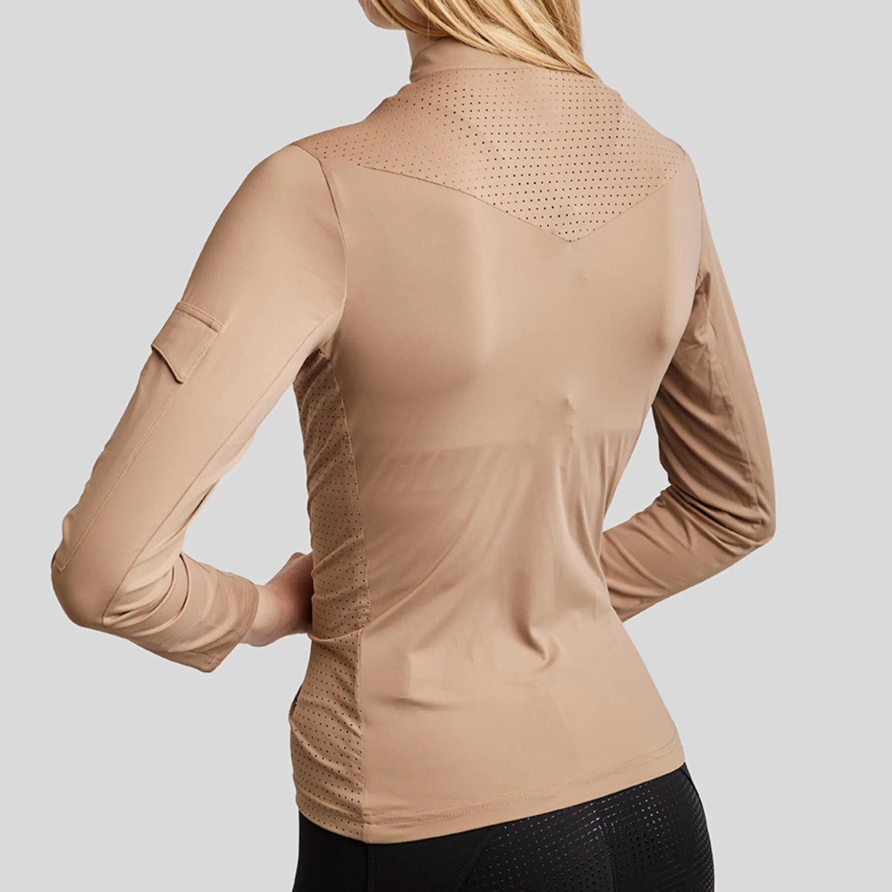 Montar MoZendaya Ladies Long Sleeve Performance Training Shirt, Latte