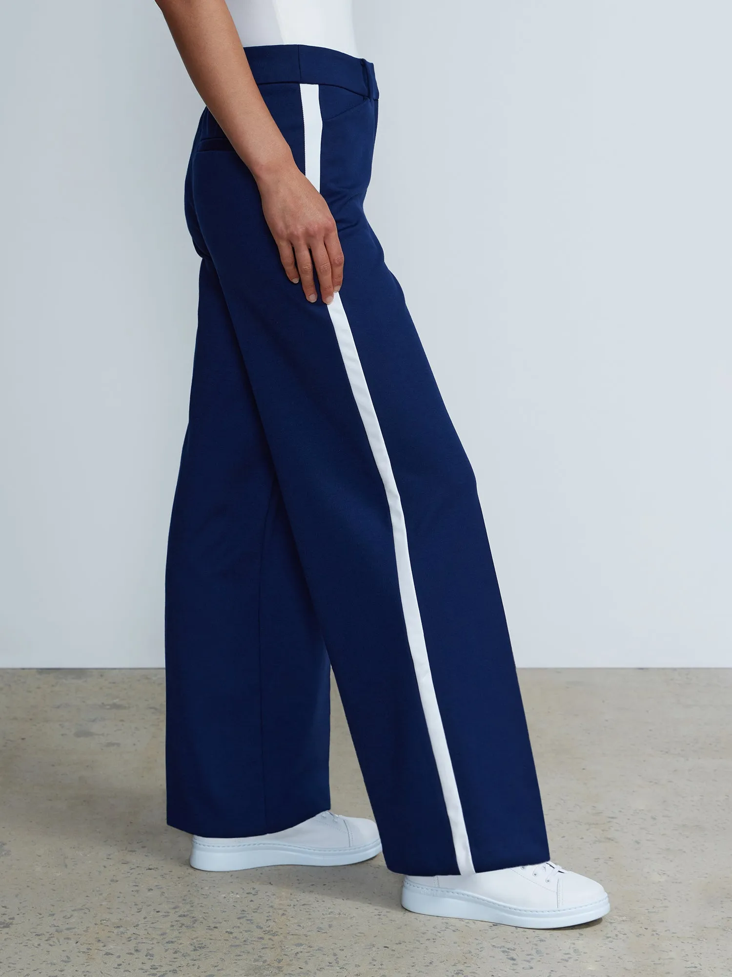 Piped Trim Wide Leg Pants
