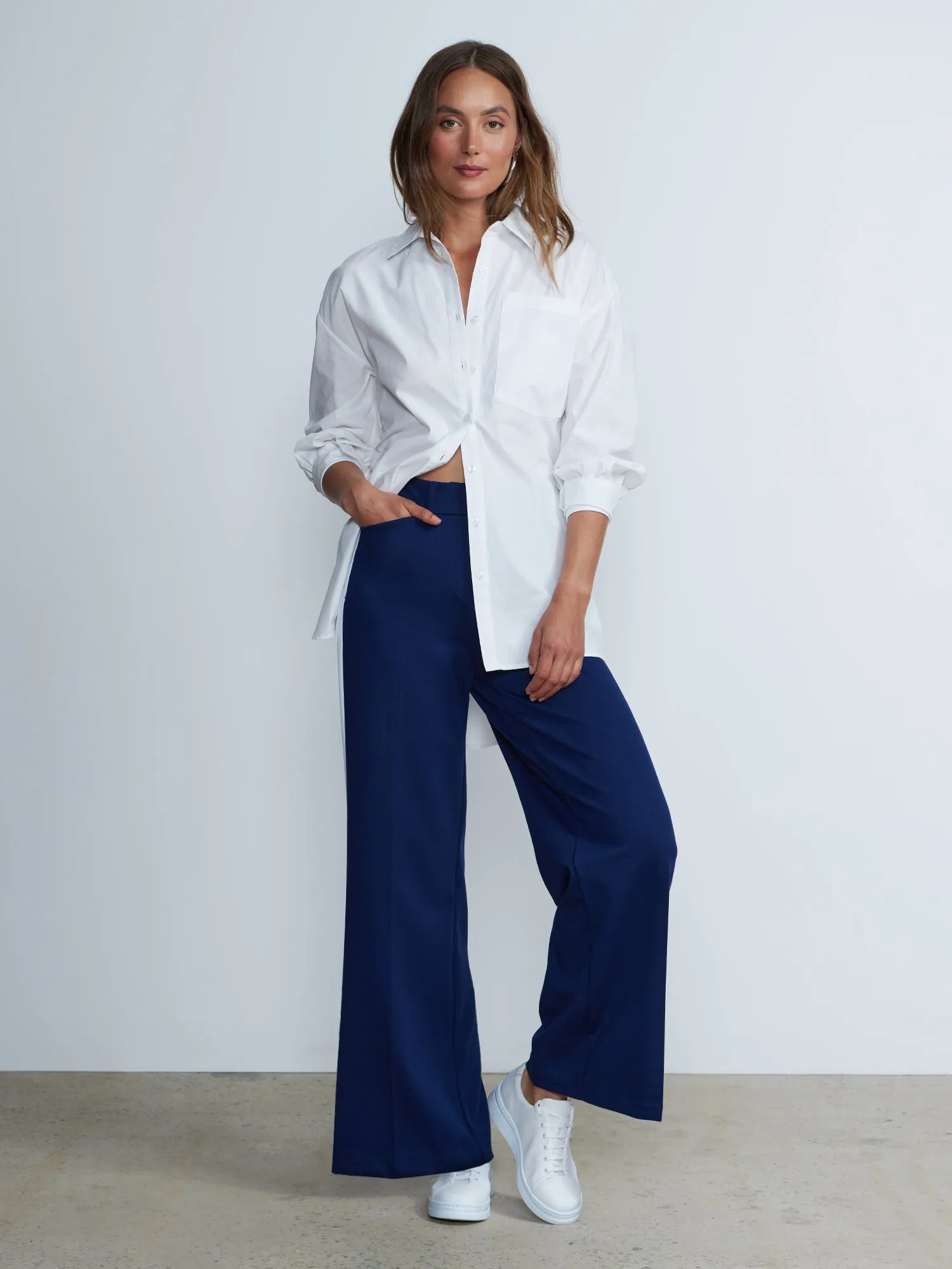 Piped Trim Wide Leg Pants