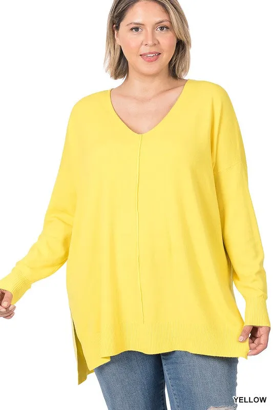 Plus Hi-low Hem V-Neck Center Seam Sweater
