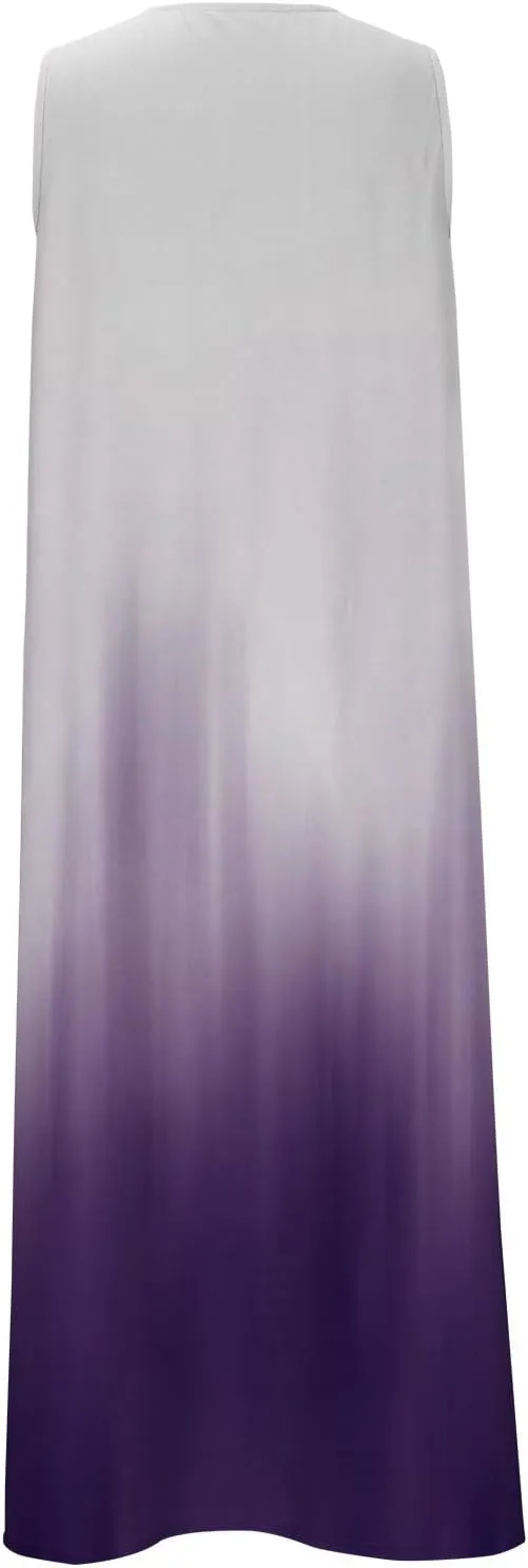 Sleeveless Maxi Dress for Women Summer Casual Crewneck Beach Sundress Flowy Button V Neck Aline Dress Vacation Outfits