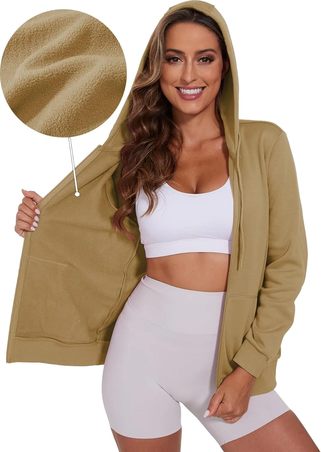 SMENG Womens Zip Up Hoodies Long Sleeve Fit Hooded Sweatshirts 2024 Casual Lightweight Jacket