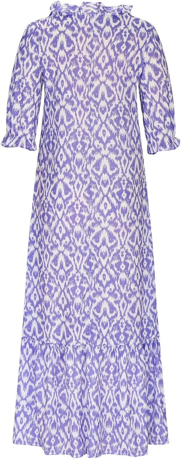 SMIDOW Womens Casual Spring Summer Boho Printed Dress V-Neck Three-Quarter Sleeve Dress A-Line Hide Belly Dress