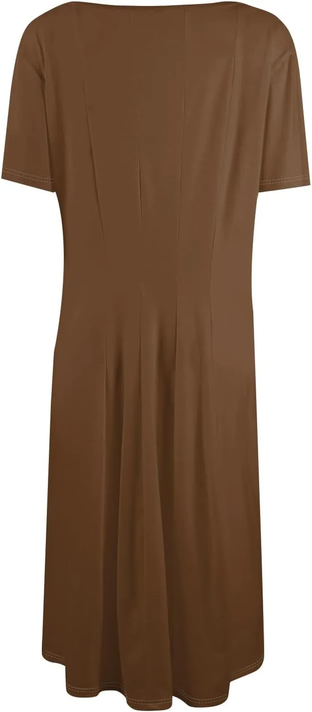Spring Dresses for Women 2025 Short Sleeve Casual Flowy Summer Beach Long Sundresses Loose Fit Trendy Midi Dress
