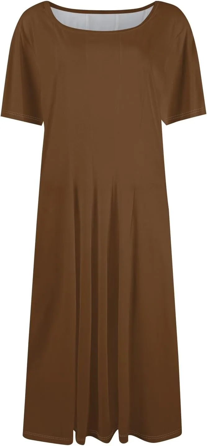 Spring Dresses for Women 2025 Short Sleeve Casual Flowy Summer Beach Long Sundresses Loose Fit Trendy Midi Dress