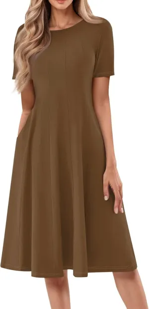 Spring Dresses for Women 2025 Short Sleeve Casual Flowy Summer Beach Long Sundresses Loose Fit Trendy Midi Dress