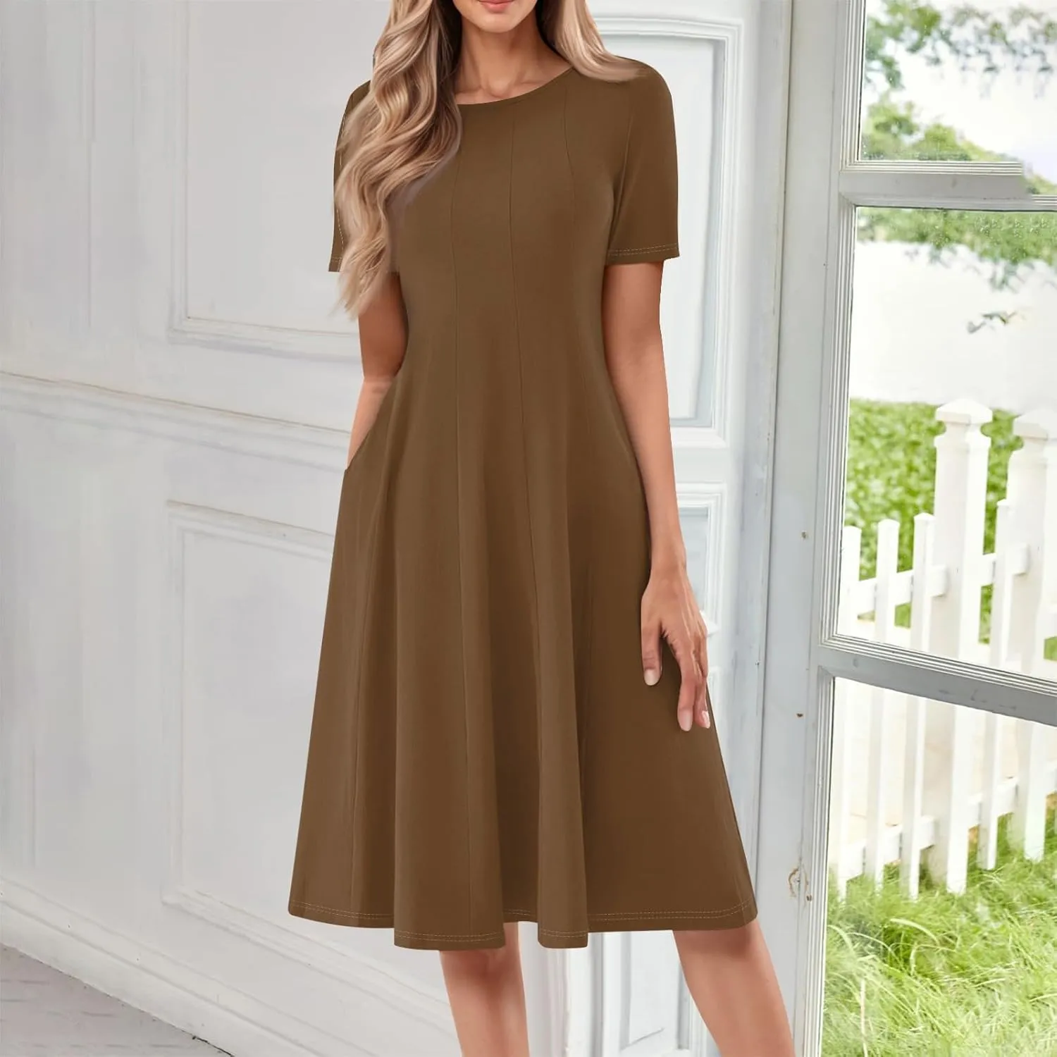Spring Dresses for Women 2025 Short Sleeve Casual Flowy Summer Beach Long Sundresses Loose Fit Trendy Midi Dress