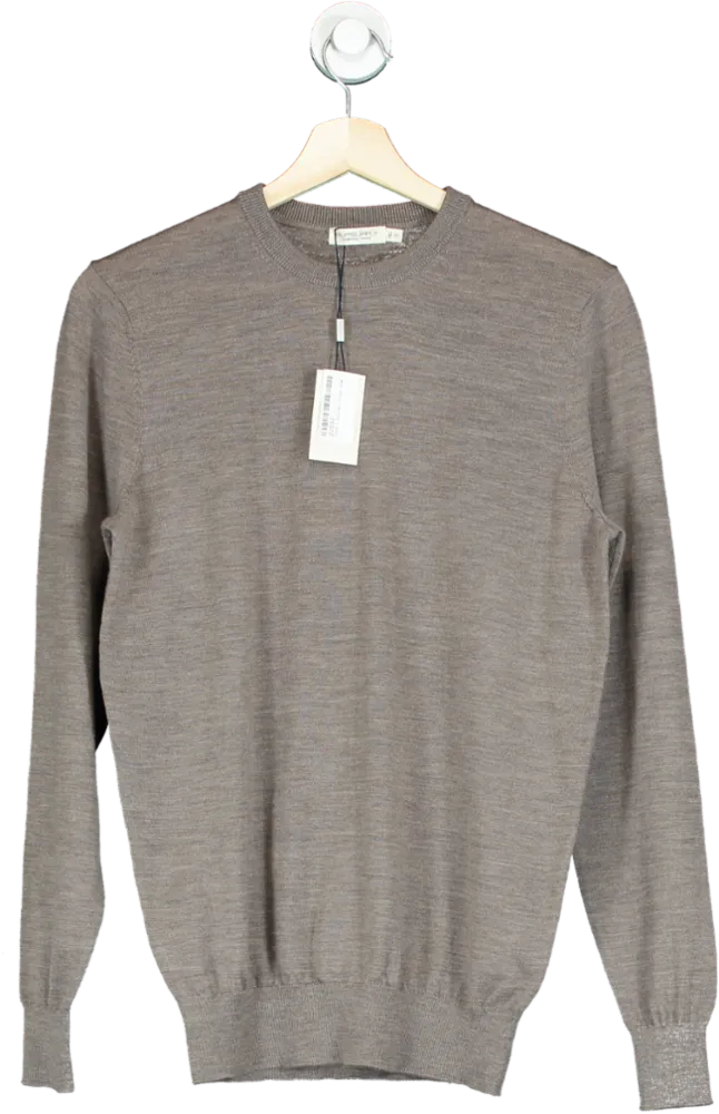 Suit Supply Taupe Merino Wool Crew Neck Sweater UK XS