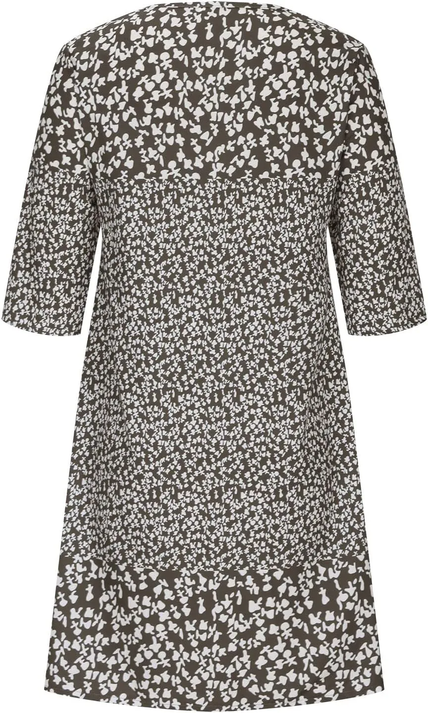Summer Dresses for Women 2025 Vacation Floral Print 3/4 Sleeve V Neck Dress Comfy Lightweight Casual Fashion Dress