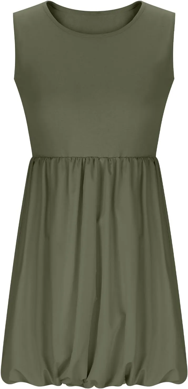 Summer Dresses Women 2025 Casual Sleeveless Tank Mini Short Dress Crew Neck Bubble Sundress Beach Wedding Guest Dress
