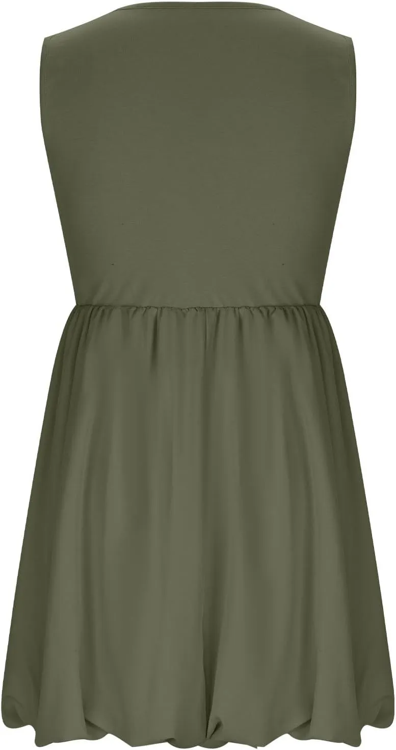 Summer Dresses Women 2025 Casual Sleeveless Tank Mini Short Dress Crew Neck Bubble Sundress Beach Wedding Guest Dress