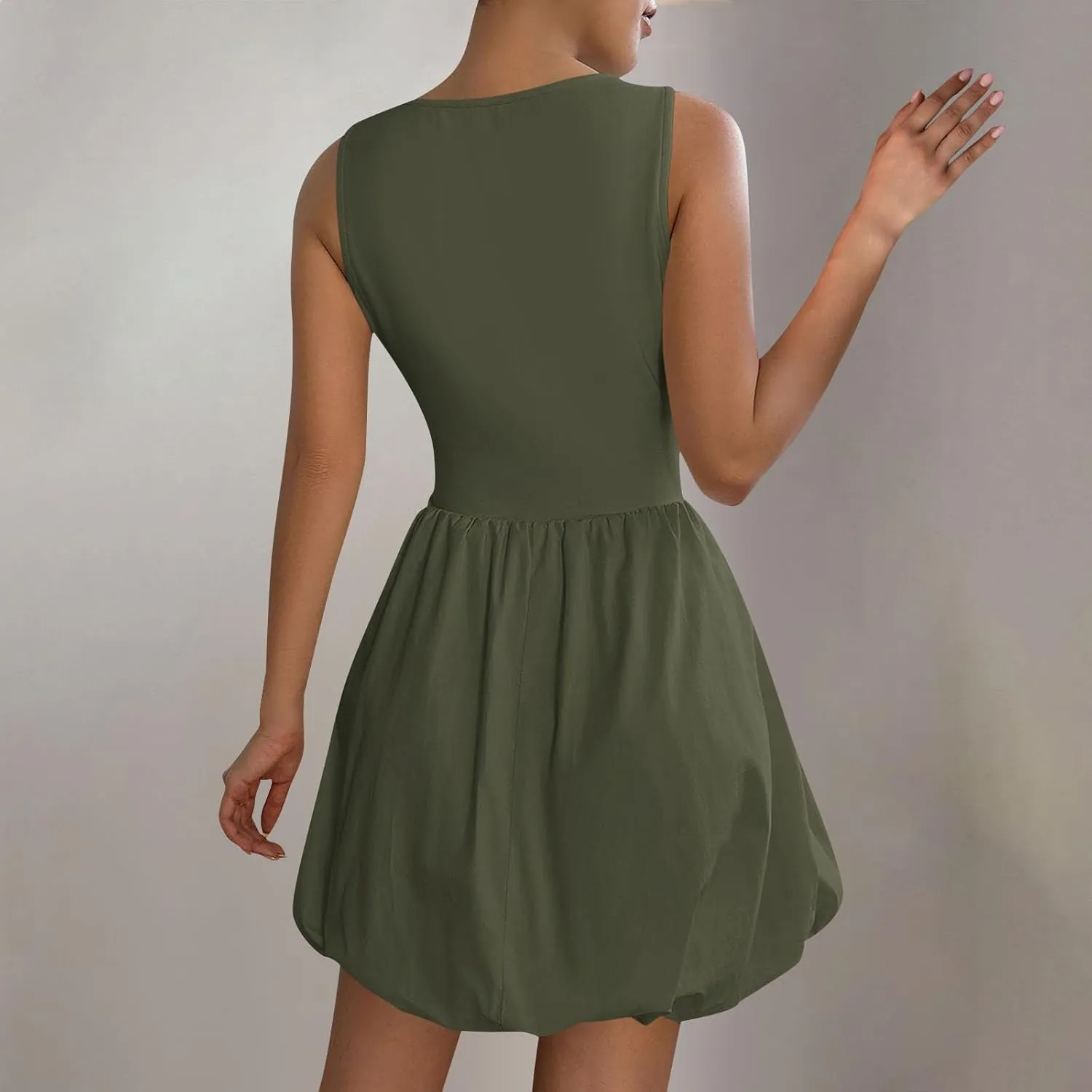 Summer Dresses Women 2025 Casual Sleeveless Tank Mini Short Dress Crew Neck Bubble Sundress Beach Wedding Guest Dress