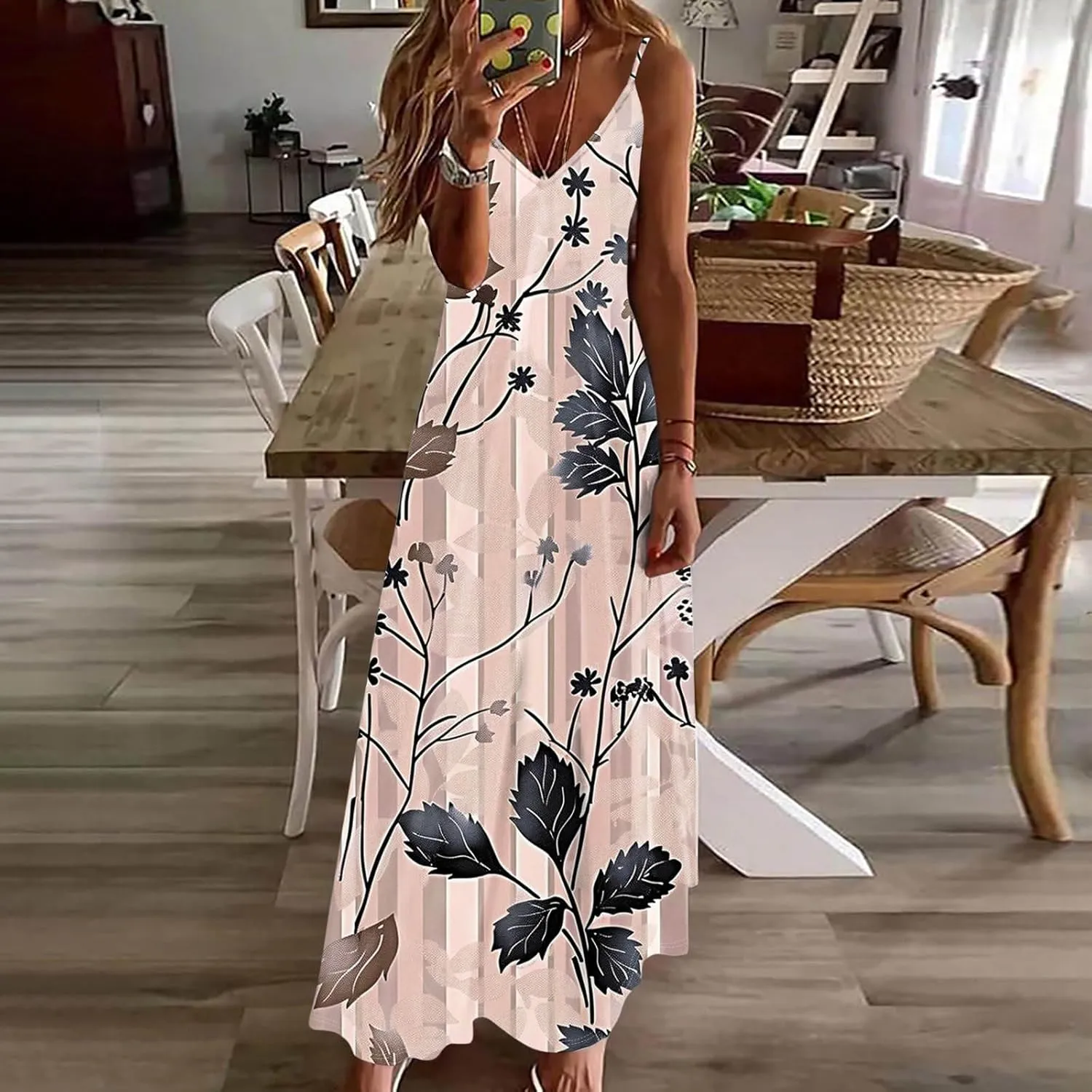 Summer Maxi Dresses for Women 2025 Casual Spaghetti Strape V Neck Sleeveless Dresses Floral Loose Fit Long Beach Dress