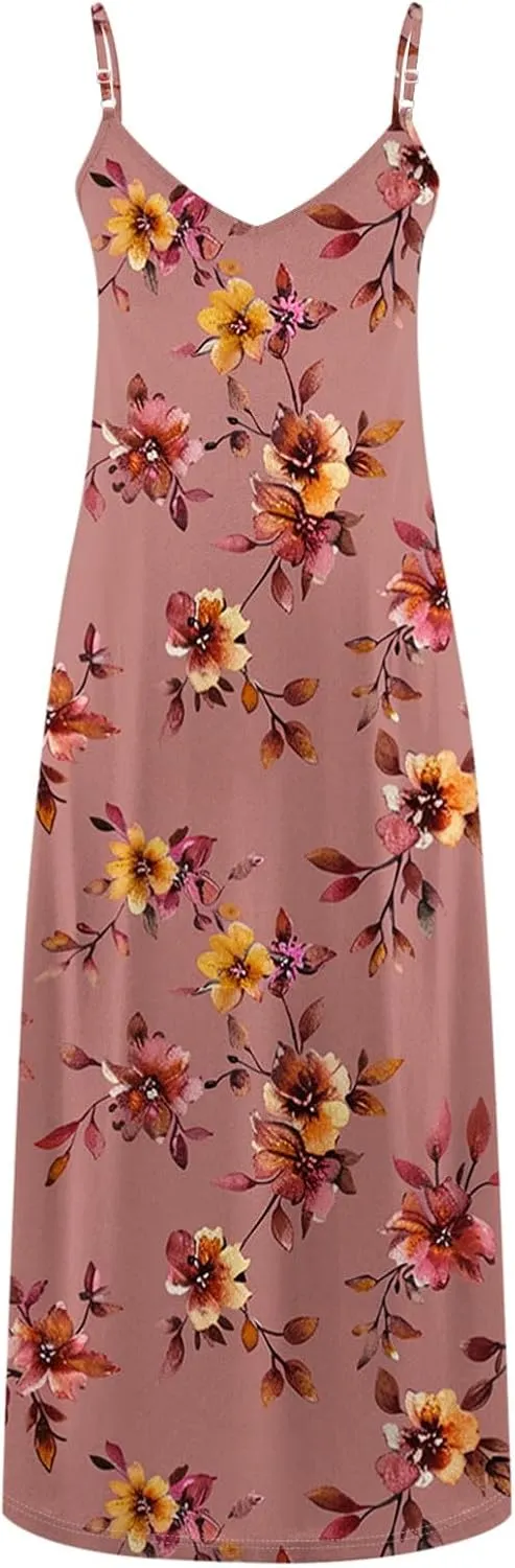 Summer Maxi Dresses for Women 2025 Casual Spaghetti Strape V Neck Sleeveless Dresses Floral Loose Fit Long Beach Dress