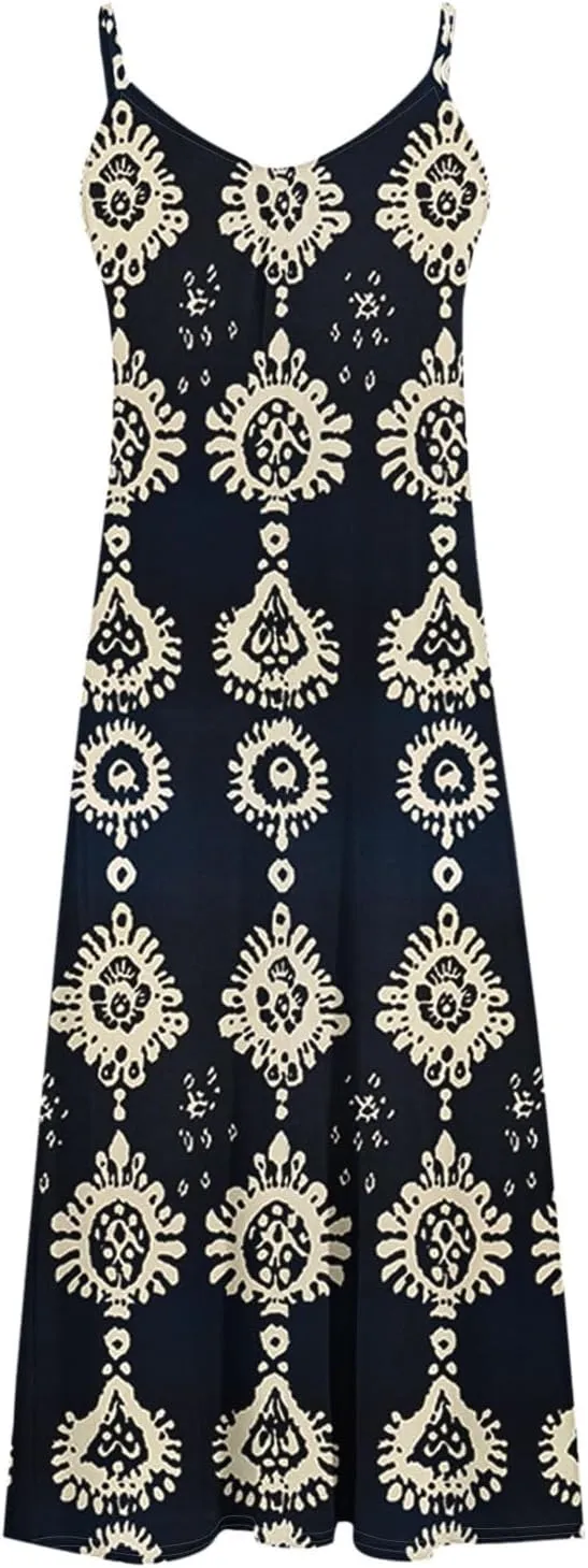 Summer Maxi Dresses for Women Spaghetti Strap Dress Fashion V Neck Floral Print Sundresses 2025 Beach Vacation Outfit