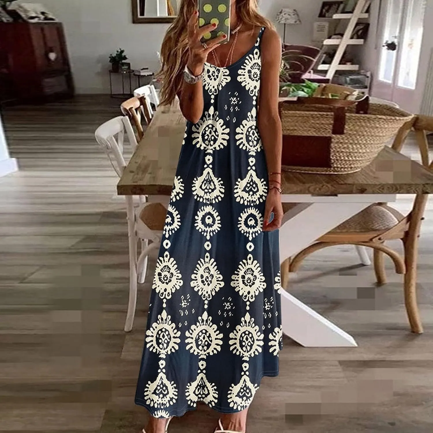 Summer Maxi Dresses for Women Spaghetti Strap Dress Fashion V Neck Floral Print Sundresses 2025 Beach Vacation Outfit