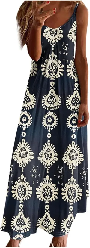 Summer Maxi Dresses for Women Spaghetti Strap Dress Fashion V Neck Floral Print Sundresses 2025 Beach Vacation Outfit