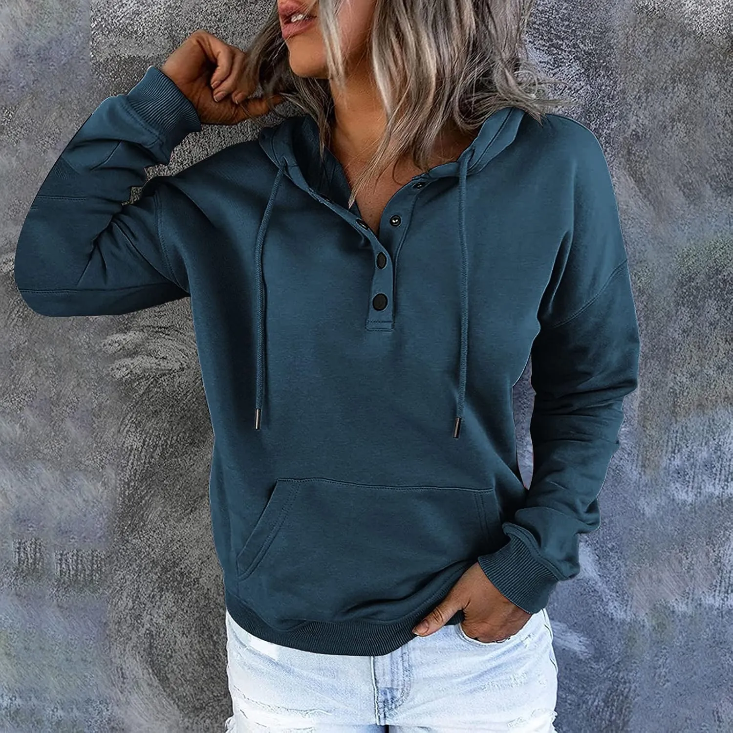 Sweatshirt For Women Christmas Womens Casual Hoodies Fall Solid Long Sleeve Sweatshirt Button Down