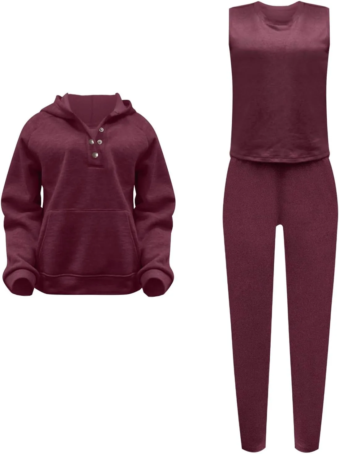 Sweatsuit Set for Women 3 Piece Outfits Tracksuit Button Down Hoodies Crop Tank Top and Sweatpants Matching Sets