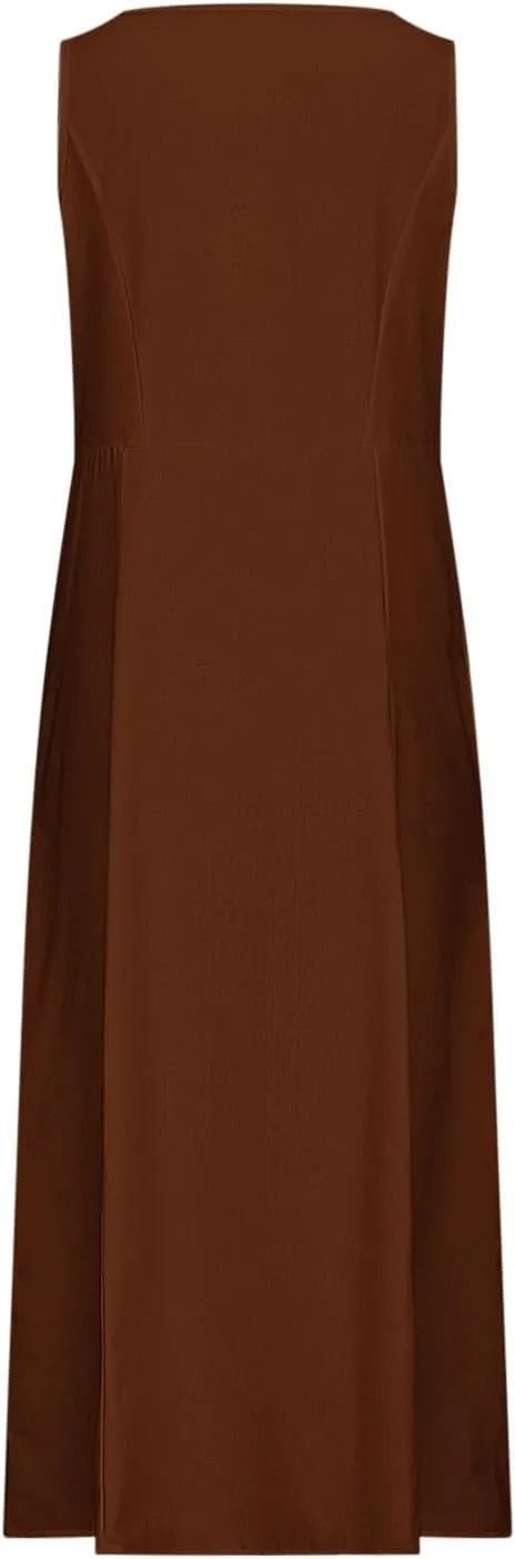 TANGNADE Women's Summer Cotton Linen Plus Size Long Dress Sleeveless Flowy Dresses Loose Comfy Dress with Pockets