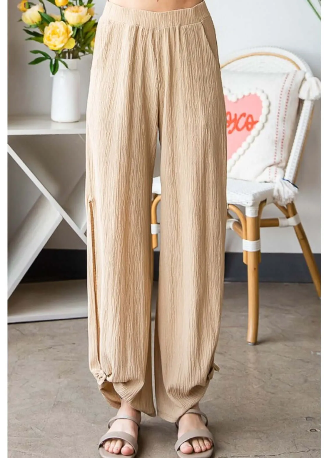 Textured Tie Hem Pants Made in USA - Clearance Final Sale