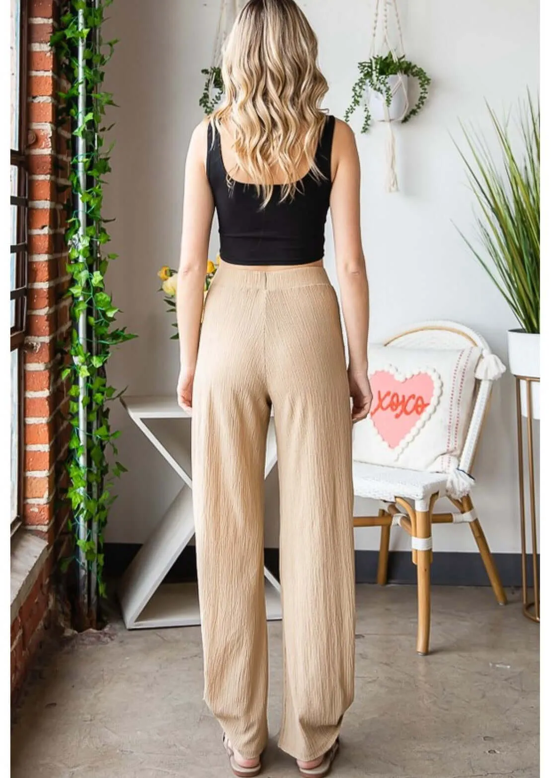 Textured Tie Hem Pants Made in USA - Clearance Final Sale