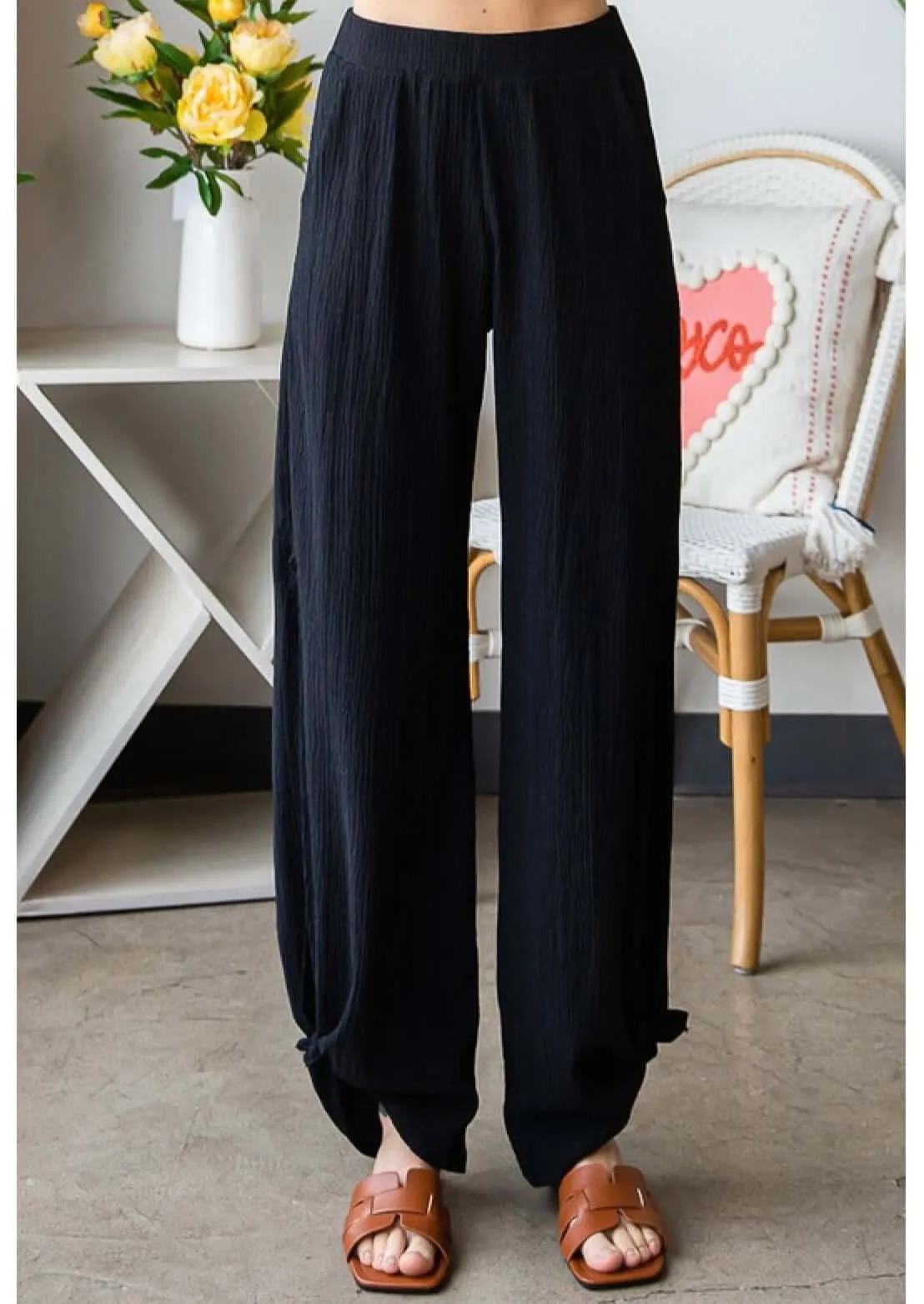 Textured Tie Hem Pants Made in USA - Clearance Final Sale