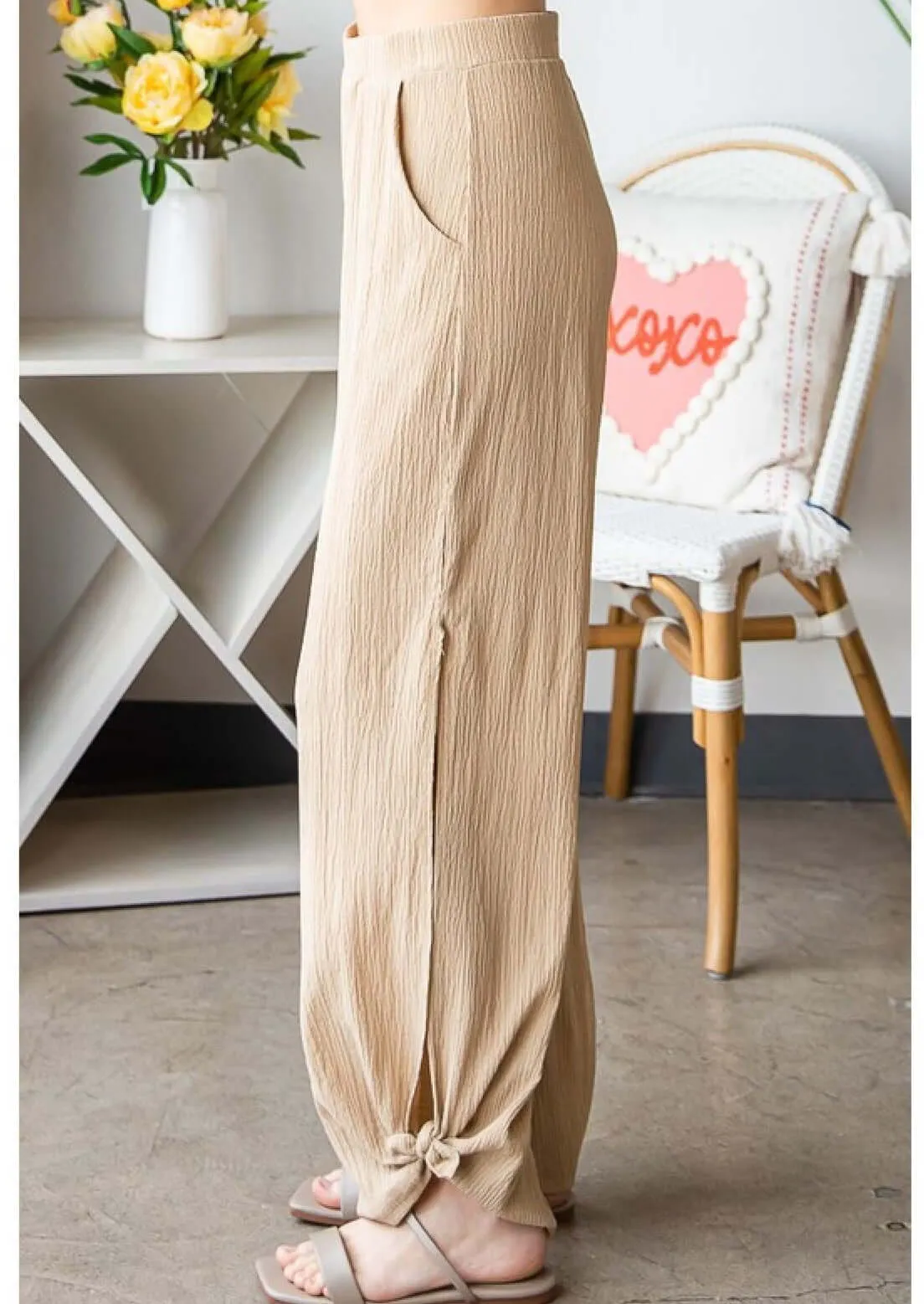 Textured Tie Hem Pants Made in USA - Clearance Final Sale