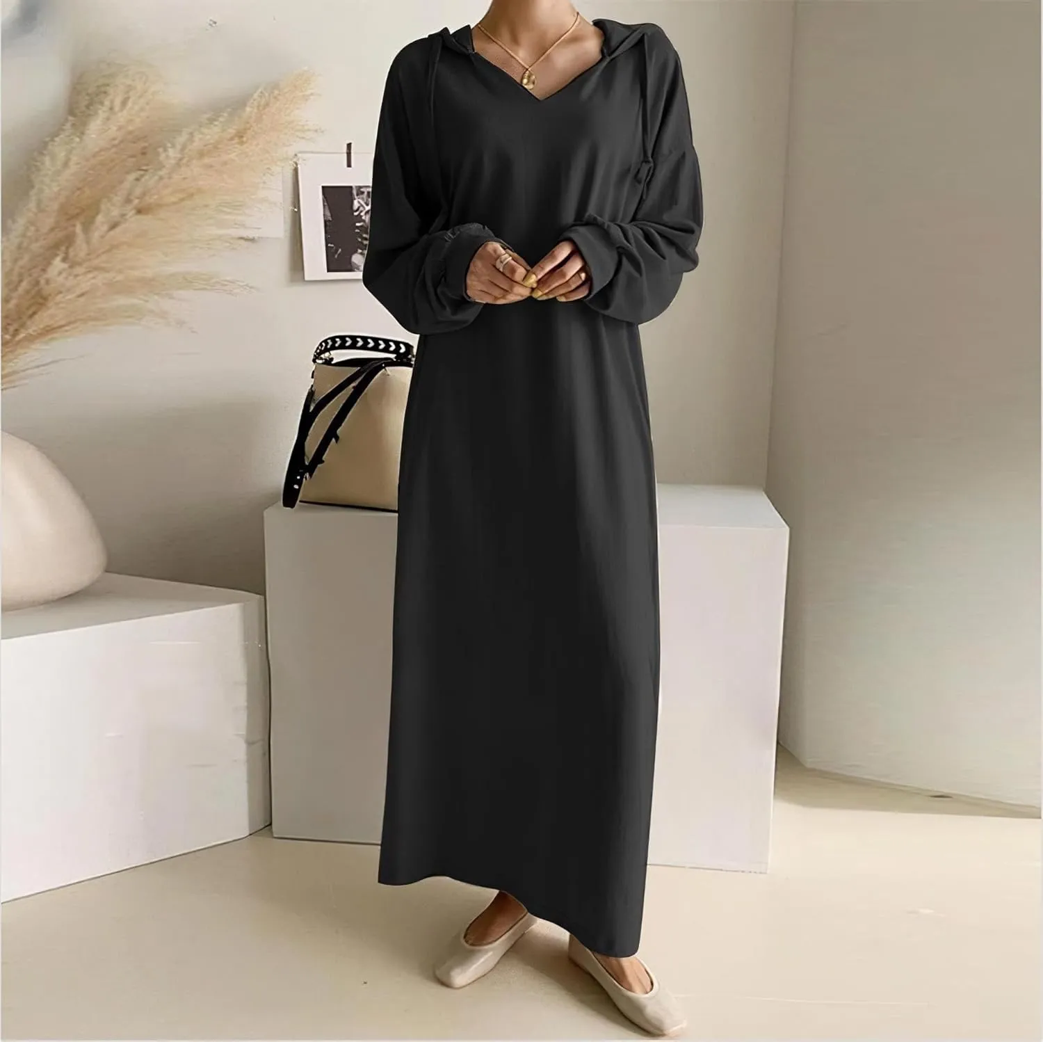 TIAFORD Womens Plush Pullover Oversized Sweatshirt for Women Casual Long Sleeve Drawstring Hoodie Maxi Dress with Pocket