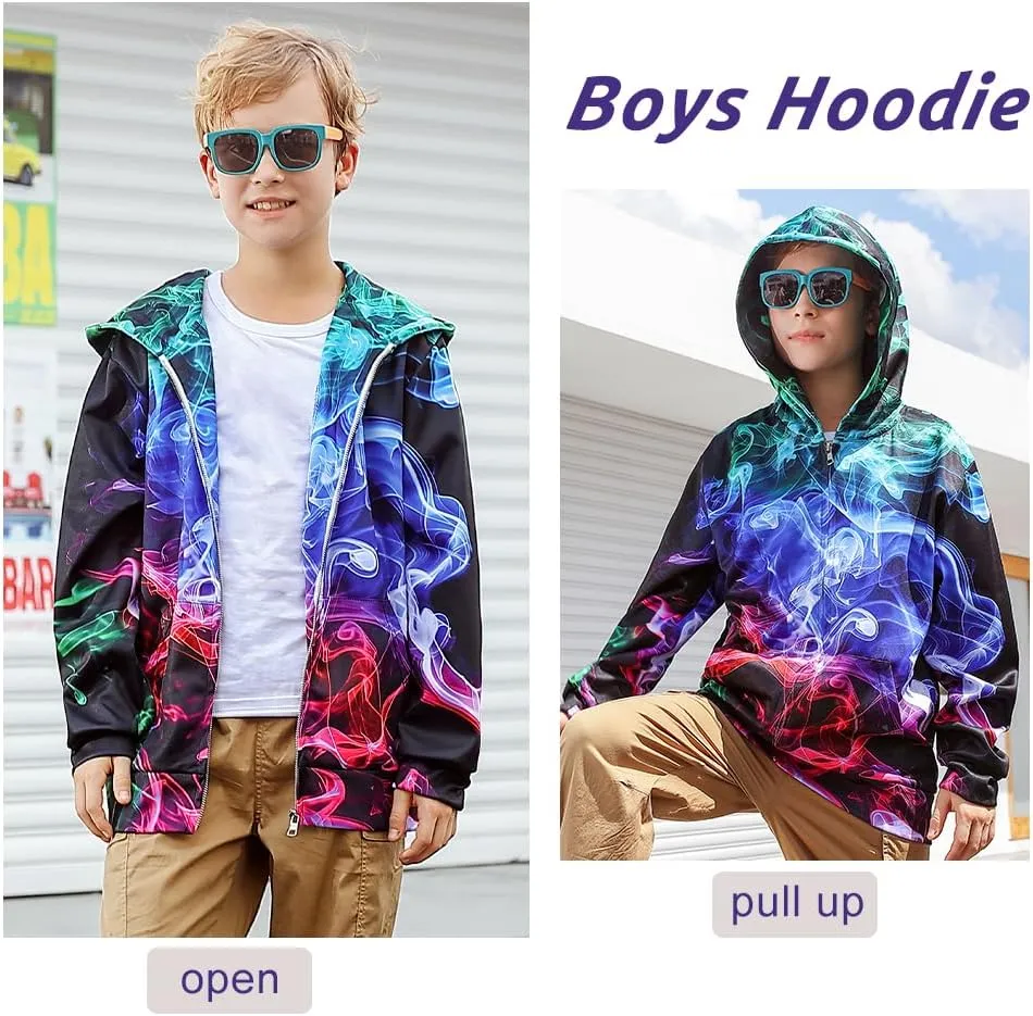 uideazone Kids Boys Girls Zip Up Hoodie 3D Printed Hooded Sweatshirt Hoody Coat with Pocket 6-14 Years