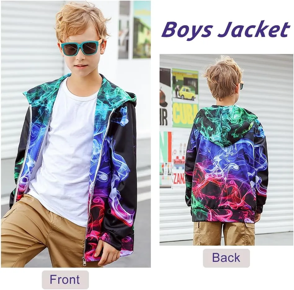 uideazone Kids Boys Girls Zip Up Hoodie 3D Printed Hooded Sweatshirt Hoody Coat with Pocket 6-14 Years