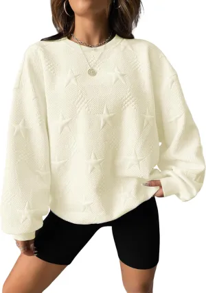 Verdusa Women's Oversized Sweatshirt Fall Outfits Embossed Long Sleeve Hoodies Crewneck Fashion 2024 Trendy Pullover Top