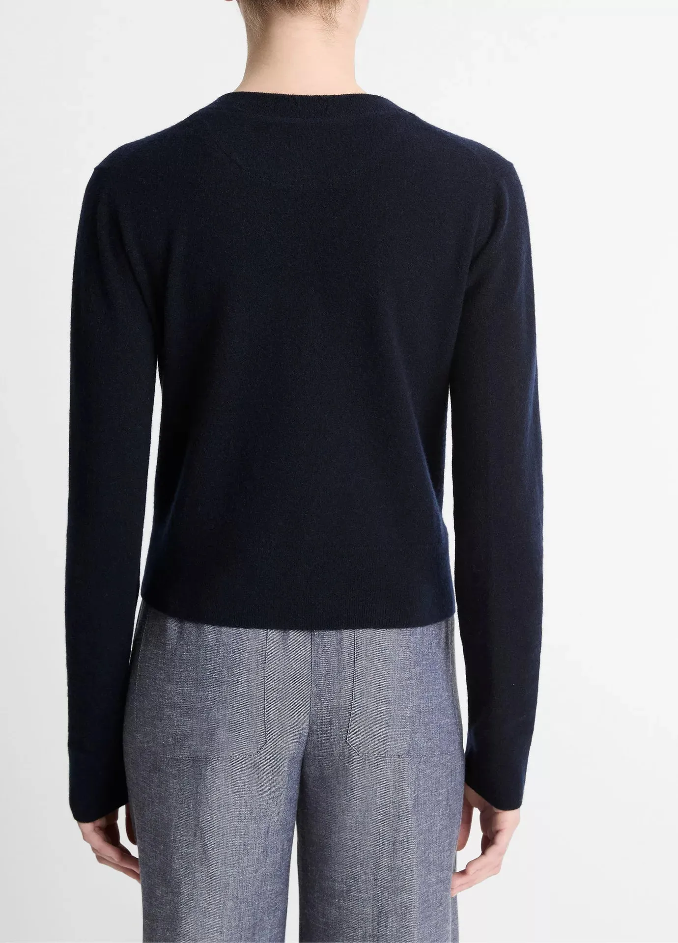 Vince Wool & Cashmere-Blend Tipped Half-Moon Cardigan - Coastal Blue/Optic White