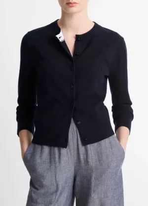 Vince Wool & Cashmere-Blend Tipped Half-Moon Cardigan - Coastal Blue/Optic White