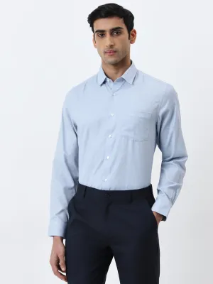 WES Formals Light Navy Patterned Slim-Fit Shirt