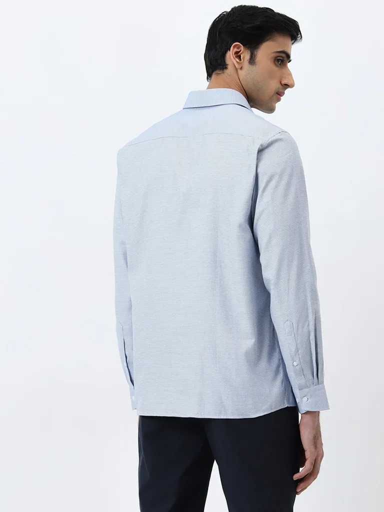WES Formals Light Navy Patterned Slim-Fit Shirt