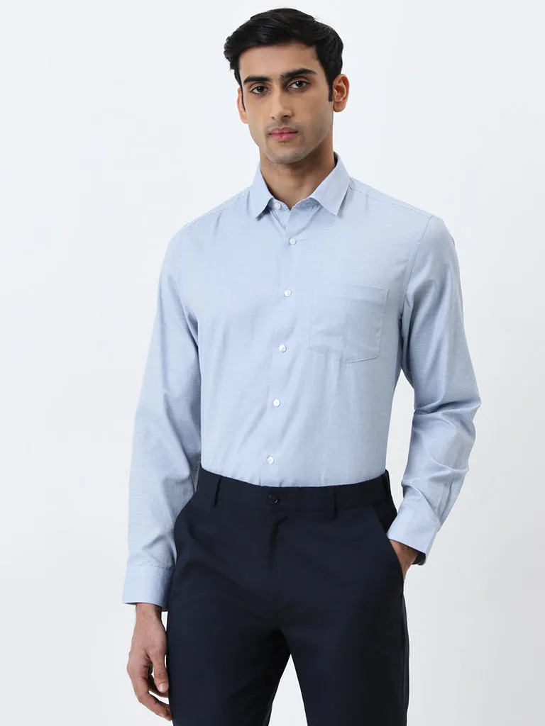 WES Formals Light Navy Patterned Slim-Fit Shirt