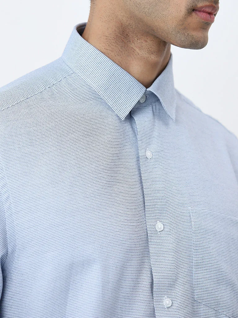 WES Formals Light Navy Patterned Slim-Fit Shirt