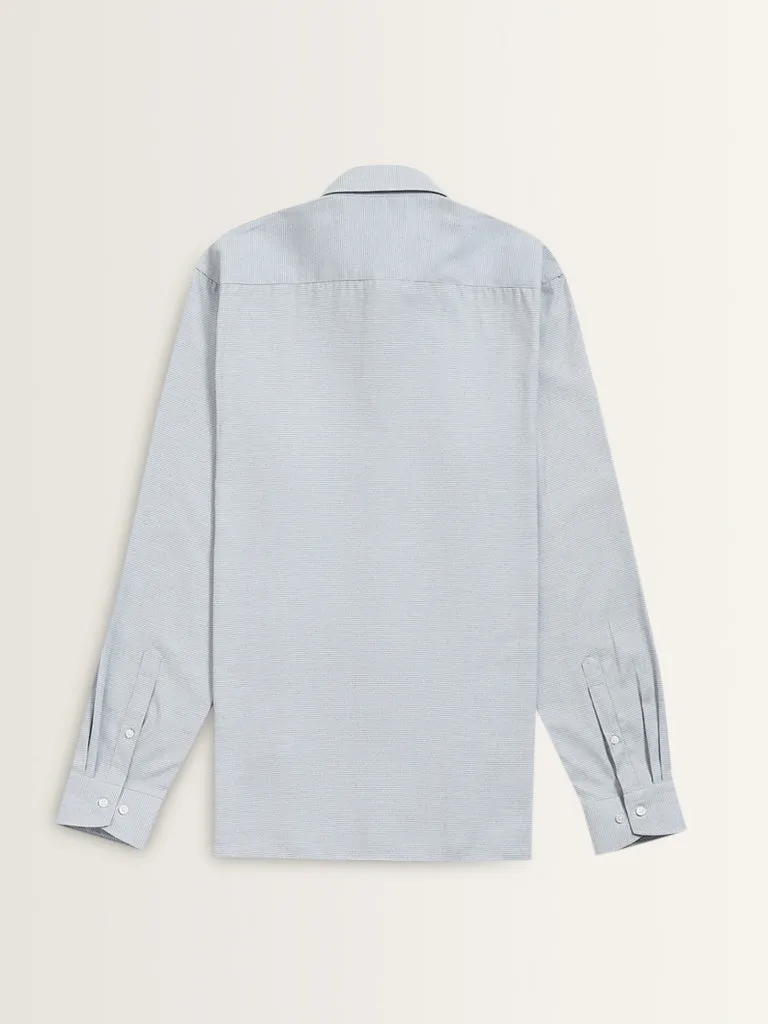 WES Formals Light Navy Patterned Slim-Fit Shirt