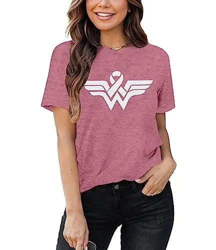 Women Breast Cancer Shirts Pink Ribbon Breast Cancer Awareness T-Shirt Short Inspirational Sleeve Tee Top