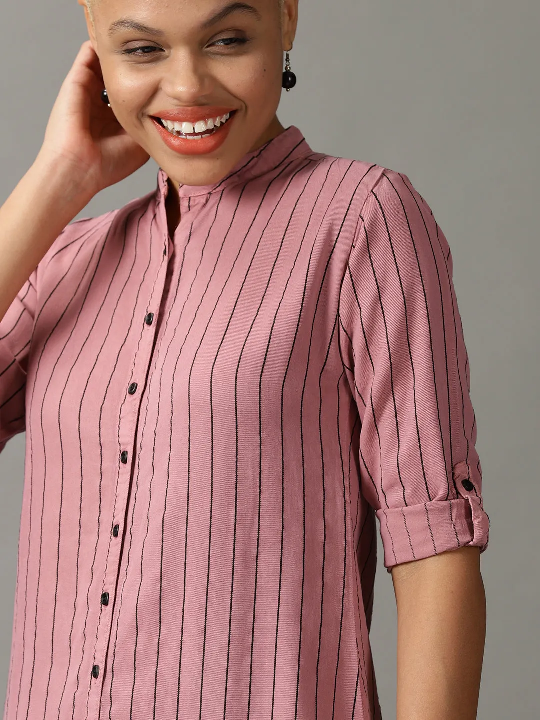 Women Mauve Striped Casual Shirt