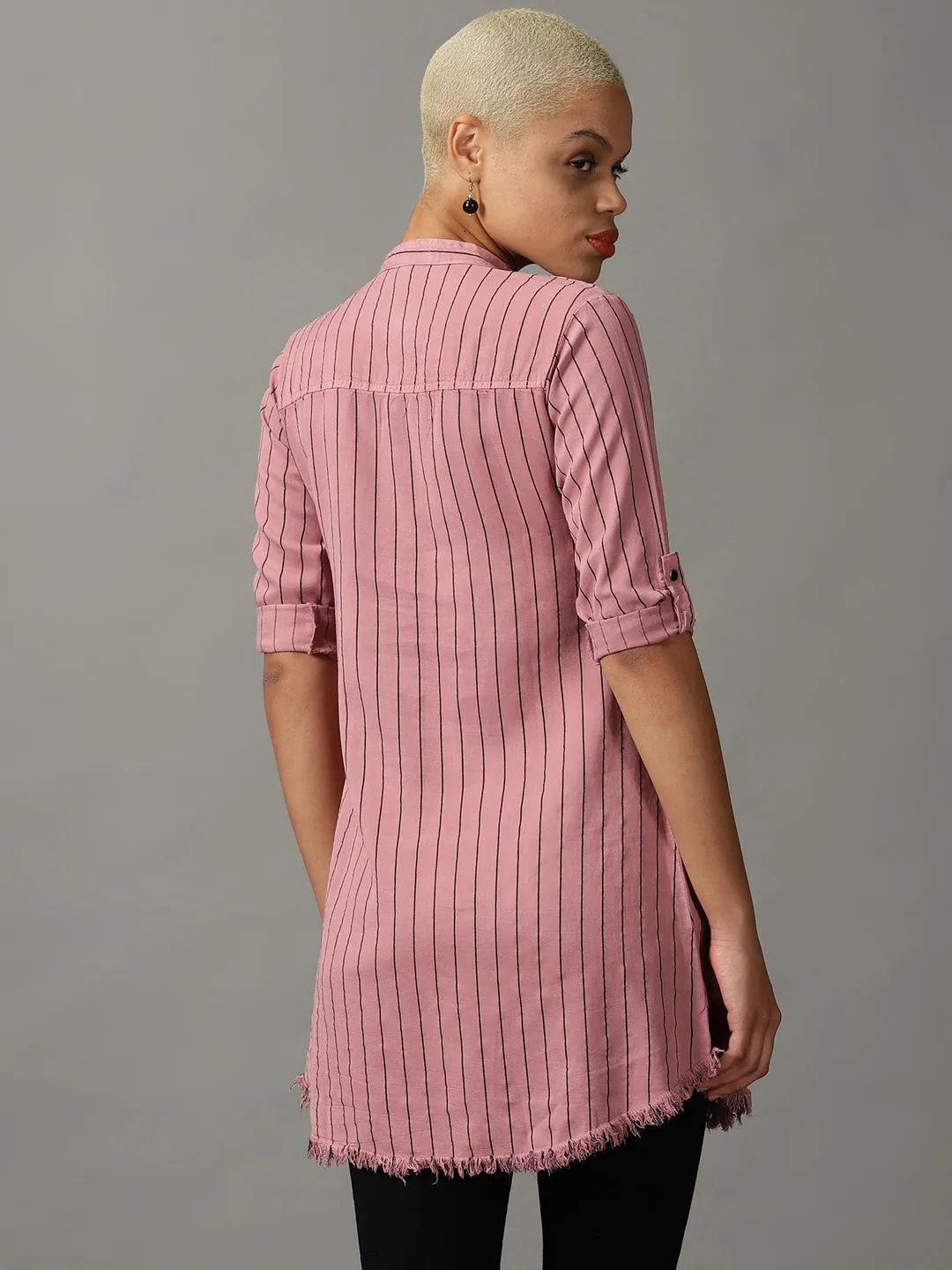 Women Mauve Striped Casual Shirt