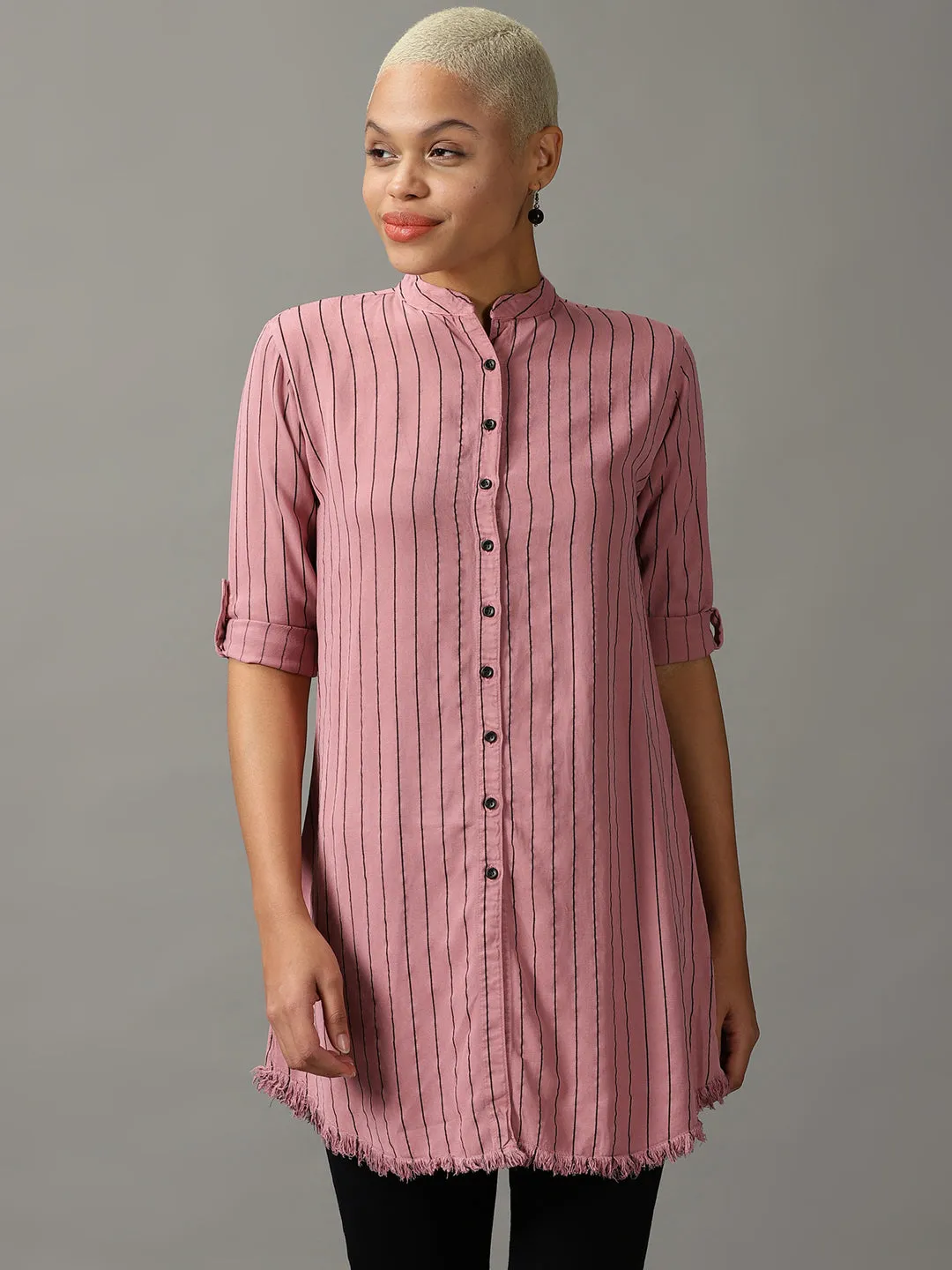 Women Mauve Striped Casual Shirt