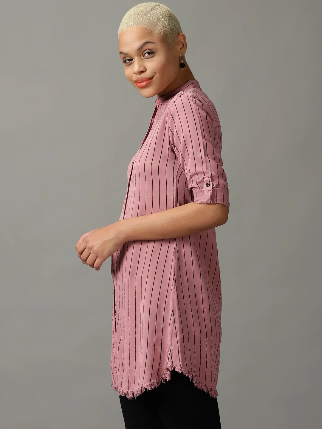 Women Mauve Striped Casual Shirt