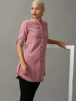 Women Mauve Striped Casual Shirt